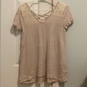 Cream T-shirt with Lace Details